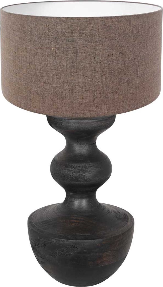 Landelijke tafellamp Lyons met kap | 1 lichts | naturel / bruin / zwart | hout / linnen | Ø 40 cm | 67 cm hoog | dimbaar | modern / sfeervol design