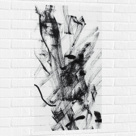 Muursticker - Zwarte Vage Vegen op Witte Achtergrond - 50x100 cm Foto op Muursticker