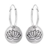 Oorbellen 925 zilver | Oorringen met hanger | Zilveren oorringen met hanger, cirkel met lotus bloem
