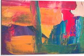Dibond - Abstract Kunstwerk in Oranje, Blauwe en Roze Tinten - 75x50 cm Foto op Aluminium (Wanddecoratie van metaal)