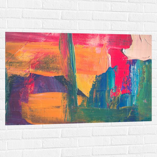 Muursticker - Abstract Kunstwerk in Oranje, Blauwe en Roze Tinten - 105x70 cm Foto op Muursticker