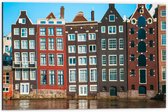 Dibond - Traditionele Grachtenpanden van Amsterdam in Verschillende Kleuren - 60x40 cm Foto op Aluminium (Wanddecoratie van metaal)