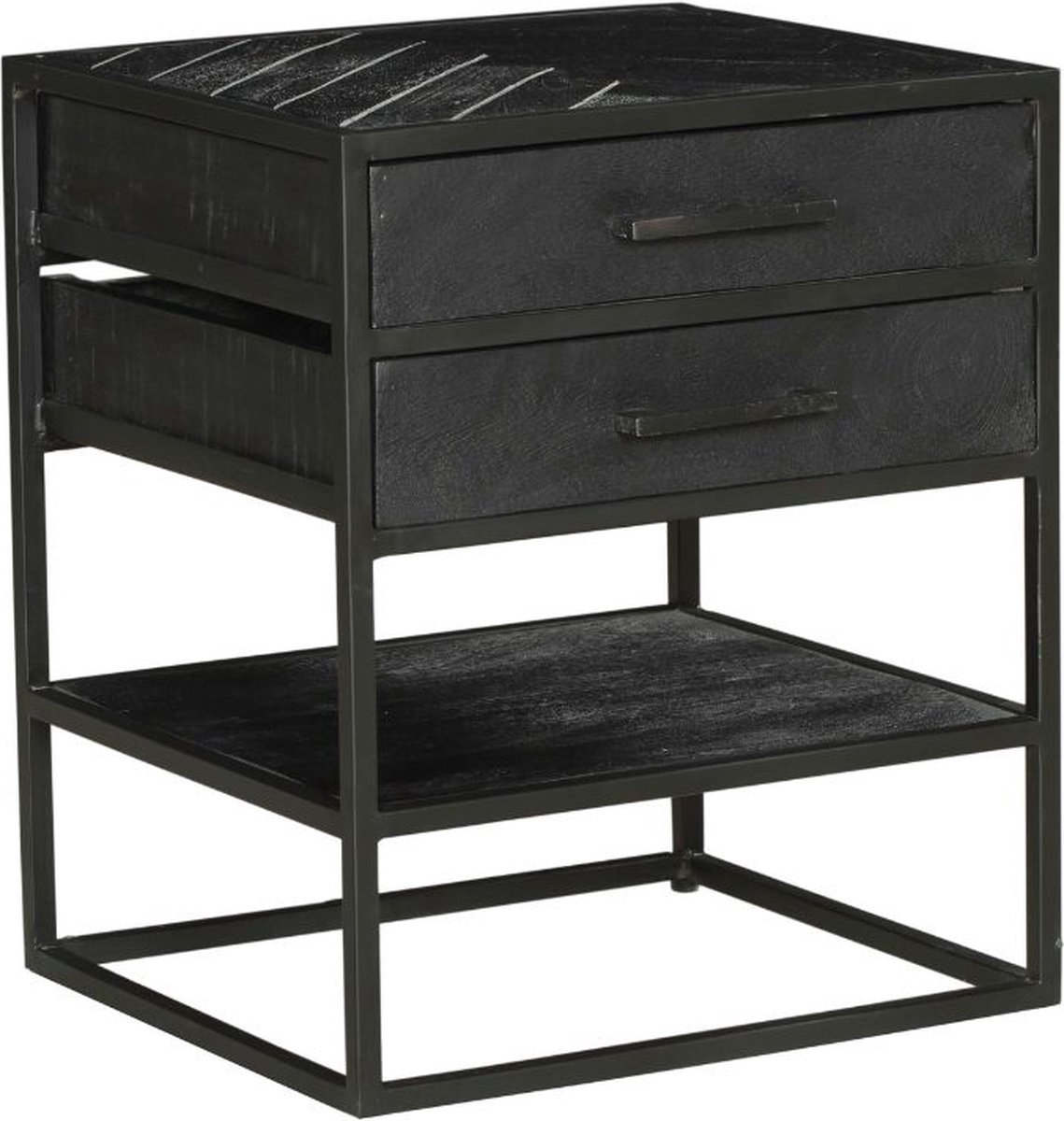 Meubels4nu - Nachtkastje New York - Zwart Mangohout - 45x40x53 - Visgraat - 2 lades - Bijzettafel - Kastje
