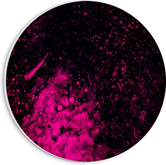 PVC Schuimplaat Muurcirkel - Mix van Roze Vlekken op Zwarte Ondergrond - 20x20 cm Foto op Muurcirkel (met ophangsysteem)