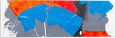 Acrylglas - Oranje, Rode Blauwe en Grijze Verfvlekken op Witte Achtergrond - 60x20 cm Foto op Acrylglas (Met Ophangsysteem)