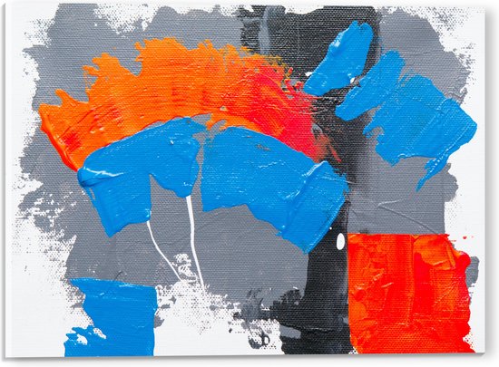Acrylglas - Oranje, Rode Blauwe en Grijze Verfvlekken op Witte Achtergrond - 40x30 cm Foto op Acrylglas (Met Ophangsysteem)