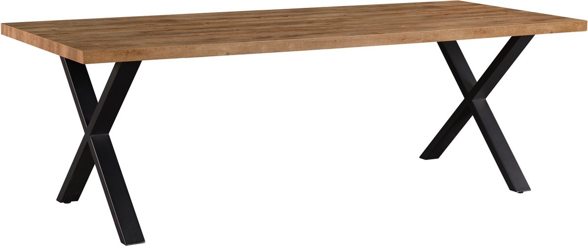 BELFURN Eetkamertafel 220x95cm Nestor in mango decor met kruispoot in zwart metaal Bruin