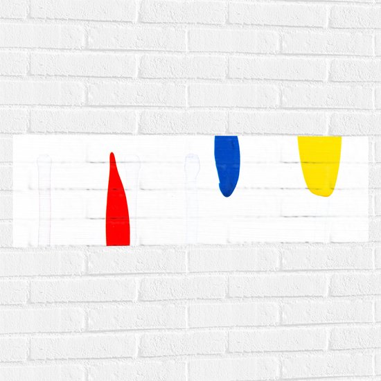 Muursticker - Rode, Blauwe en Gele Vlek op Witte Achtergrond - 90x30 cm Foto op Muursticker