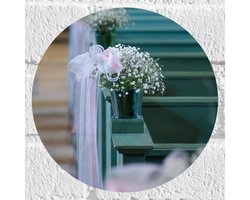 Muursticker Cirkel - Bloemen aan Blauwe Banken op Trouwlocatie - 20x20 cm Foto op Muursticker