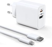 Chargeur Power Delivery USB-C 20W + Câble USB-C vers Lightning - 2 mètres - Convient pour iPhone / iPhone Charger / iPhone Charger - Certifié MFi - Wit