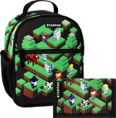 Pixel Game - Ensemble vert et noir pour garçon : sac à dos + portefeuille