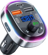 Transmetteur FM Sounix - Bluetooth 5.3 - Chargeur Voiture - Chargeur Rapide USB C/ USB - Appel Mains Libres - Kit Voiture Bluetooth - Zwart