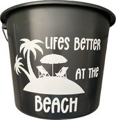 Cadeau Emmer - Lifes better at the Beach - 12 liter - zwart - cadeau - geschenk - gift - kado - vakantie - zomer - strand