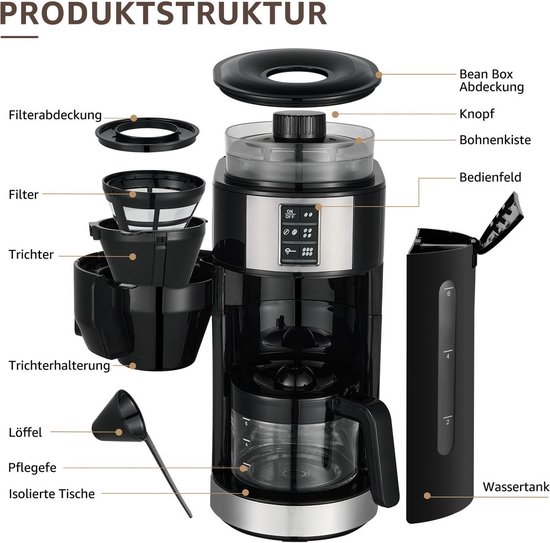 Cafetière à filtre Bestron pour 2 tasses de café, Machine à café Duo-Filter  avec deux