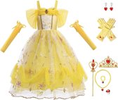 Prinsessenjurk meisje - Luxe verkleedjurk - Prinses - Het Betere Merk - Sprookjesboek - Kroon - Toverstaf - Handschoenen - maat 134/140 (140) - carnavalskleding - cadeau meisje - verkleedkleren - kleed