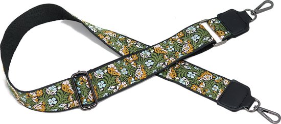 STUDIO Ivana - Gekleurde tassenband 5 cm met bloemenprint - Bagstrap met bloemen dessin - groen/blauw/geel/oranje