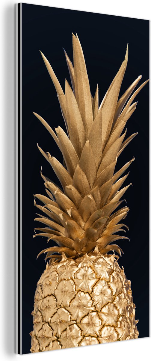 Wanddecoratie Metaal - Aluminium Schilderij Industrieel - Ananas - Goud - Verf - Zwart - Fruit - Luxe - 40x80 cm - Dibond - Foto op aluminium - Industriële muurdecoratie - Voor de woonkamer/slaapkamer