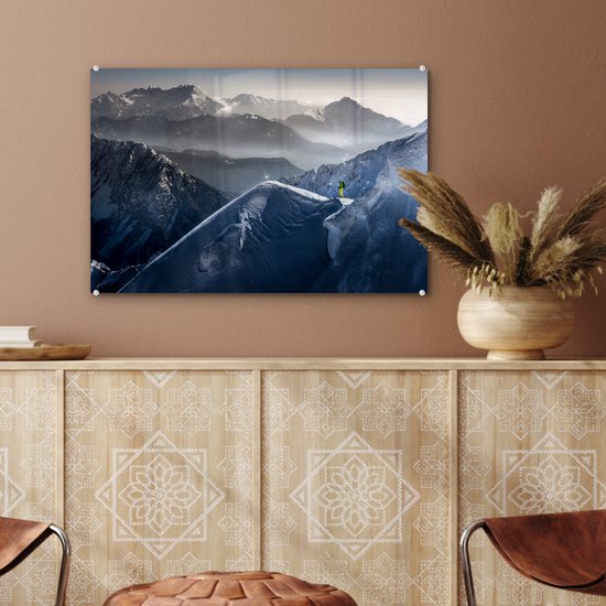 Peinture sur verre - Berg - Paysage - Neige - Hiver - Ski - Plaque de Verres - Peinture sur verre - 60x40 cm - Photo sur verre - Décoration murale