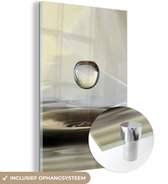 Glasschilderij - Veer - Water - Wit - Stilleven - Schilderij glas - 100x150 cm - Foto op glas