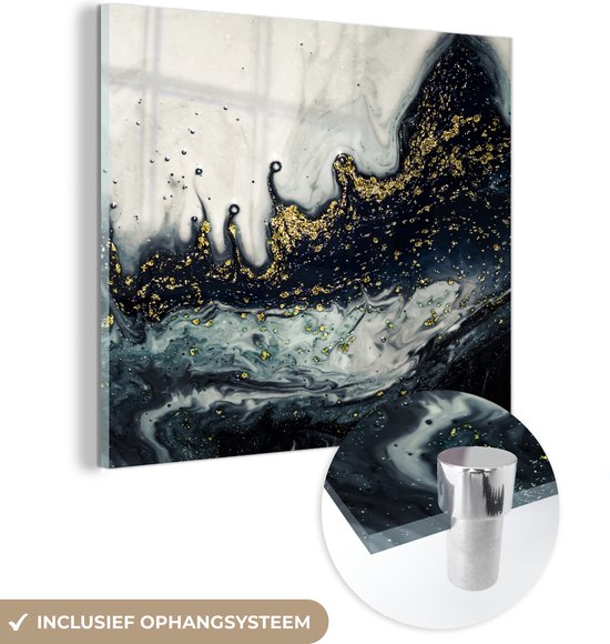 MuchoWow® Glasschilderij 20x20 cm - Schilderij acrylglas - Marmer - Abstract - Goud - Luxe - Foto op glas - Schilderijen