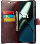 DG Ming Hoesje voor de OnePlus 11 - Retro Wallet Book Case - Telefoonhoesje Kunstleer met Pasjes - Portemonnee Hoesje met Kaarthouder op achterkant Rood