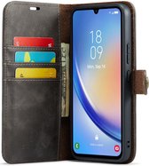 DG Ming Hoesje voor de Samsung Galaxy A34 - Retro Wallet Book Case - Telefoonhoesje Kunstleer met Pasjes - Portemonnee Hoesje met Kaarthouder op achterkant Grijs