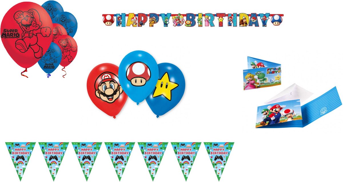Amscan - Super Mario - Forfait décoration - Guirlande de lettres -  Cartons