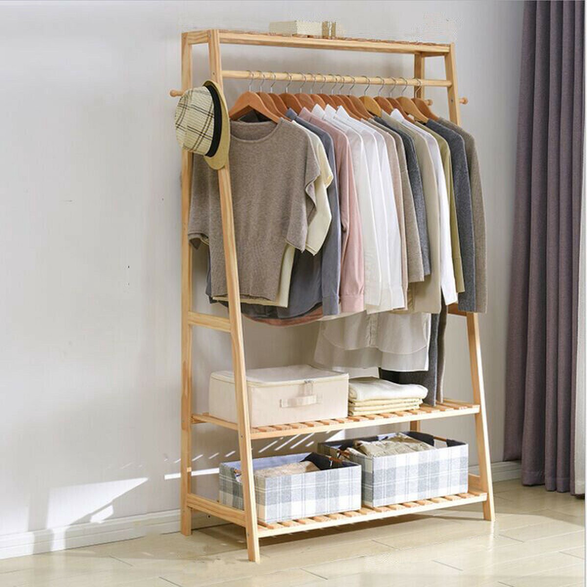 QWERTYUKJ Penderie Vêtement Armoire Rangement pour Vêtements Et Penderies  en Bambou Et Range Chaussures pour Salon Chambre Dressing (Color : Primary