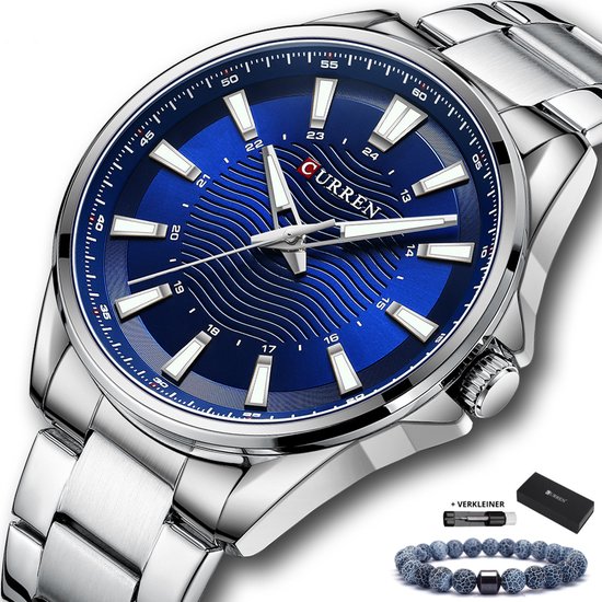 Curren - Horloge Heren - Cadeau voor Man - Horloges voor Mannen - 44 mm - Zilver Blauw
