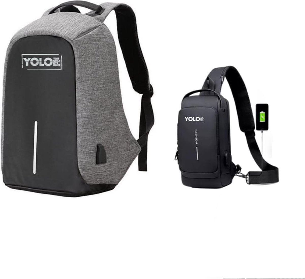 SHOP YOLO - Laptop Rugzak waterdicht met Anti-Diefstal Waterdichte Schoudertas - laptopvak 15.6 inch en mini-ipad - zwart, grijs