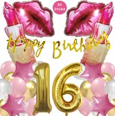 Snoes Mega Beauty Helium Ballonnen Set 16 Jaar - Roze Helium Folieballonnen - Slinger Happy Birthday Goud
