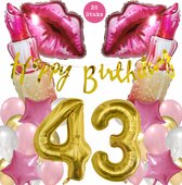 Snoes Mega Beauty Helium Ballonnen Set 43 Jaar - Roze Helium Folieballonnen - Slinger Happy Birthday Goud