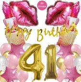 Snoes Mega Beauty Helium Ballonnen Set 41 Jaar - Roze Helium Folieballonnen - Slinger Happy Birthday Goud