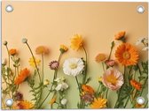 Tuinposter – Oranje met Witte Bloemen op Oranje Achtergrond - 40x30 cm Foto op Tuinposter (wanddecoratie voor buiten en binnen)
