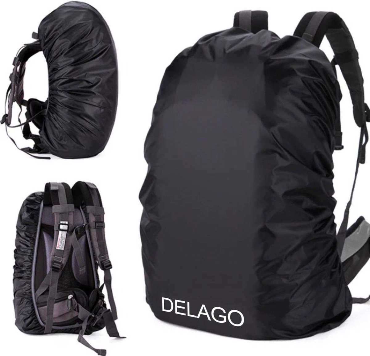 Regenhoes Rugzak 35L - Bescherm uw tas tegen regen - Premium Kwaliteit - Zwart - Delago