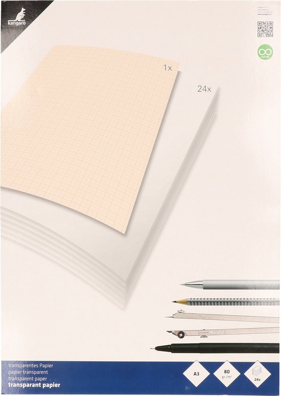 A3 overtrekpapier / transparant tekenpapier - 24 vellen - 80 grams - Hobby/kantoor artikelen - Merkloos