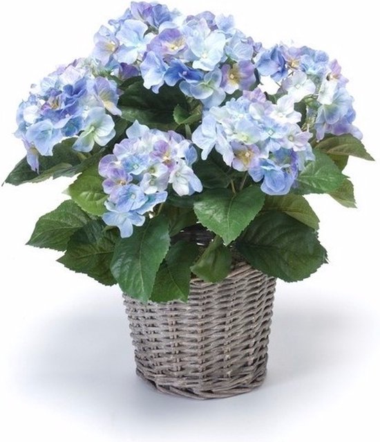 Kunstplant blauwe Hortensia in mand 45 cm - Kunstplanten/nepplanten