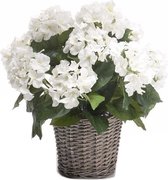 Kunstplant witte Hortensia in mand 45 cm - Kunstplanten/nepplanten