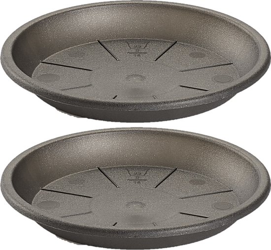 4x égouttoir/plaque de fond Cache-pot anthracite rond 36 cm - Plastique -  pour un pot