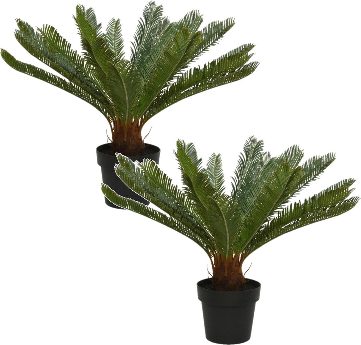 Bellatio Flowers & Plants Decoris Kunstplant Varenpalm - Set van 2x stuks - groen - D80 x H60 cm - zwarte pot - kunststof - Varens planten