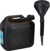 Jerrycan zwart voor olie en brandstof van 10 liter met een handige grote trechter van 39 cm