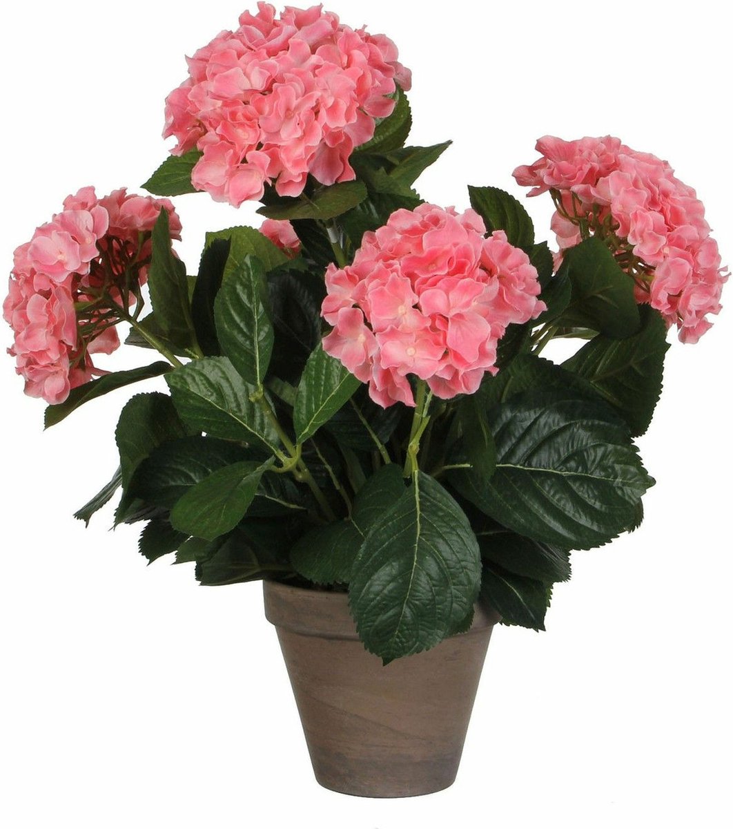 Mica Decorations Kunstplant Hortensia - roze - 45 cm - in pot - Kunstplanten/nepplanten
