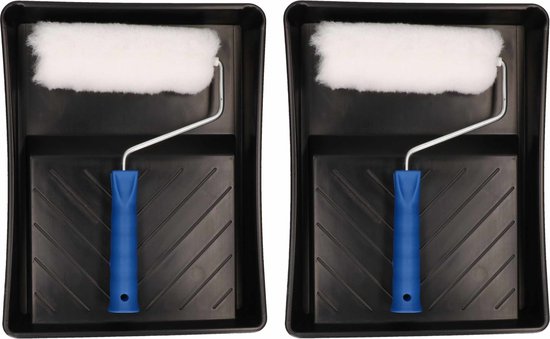 BBLTIFF verfrollerset, 12-delige verfset met grote en kleine verfrollers, verfrollerbeugel, verfkwast, verfbakje, afdekfolie, verfroerstaaf, verfroller met reservehulzen voor gevelverf