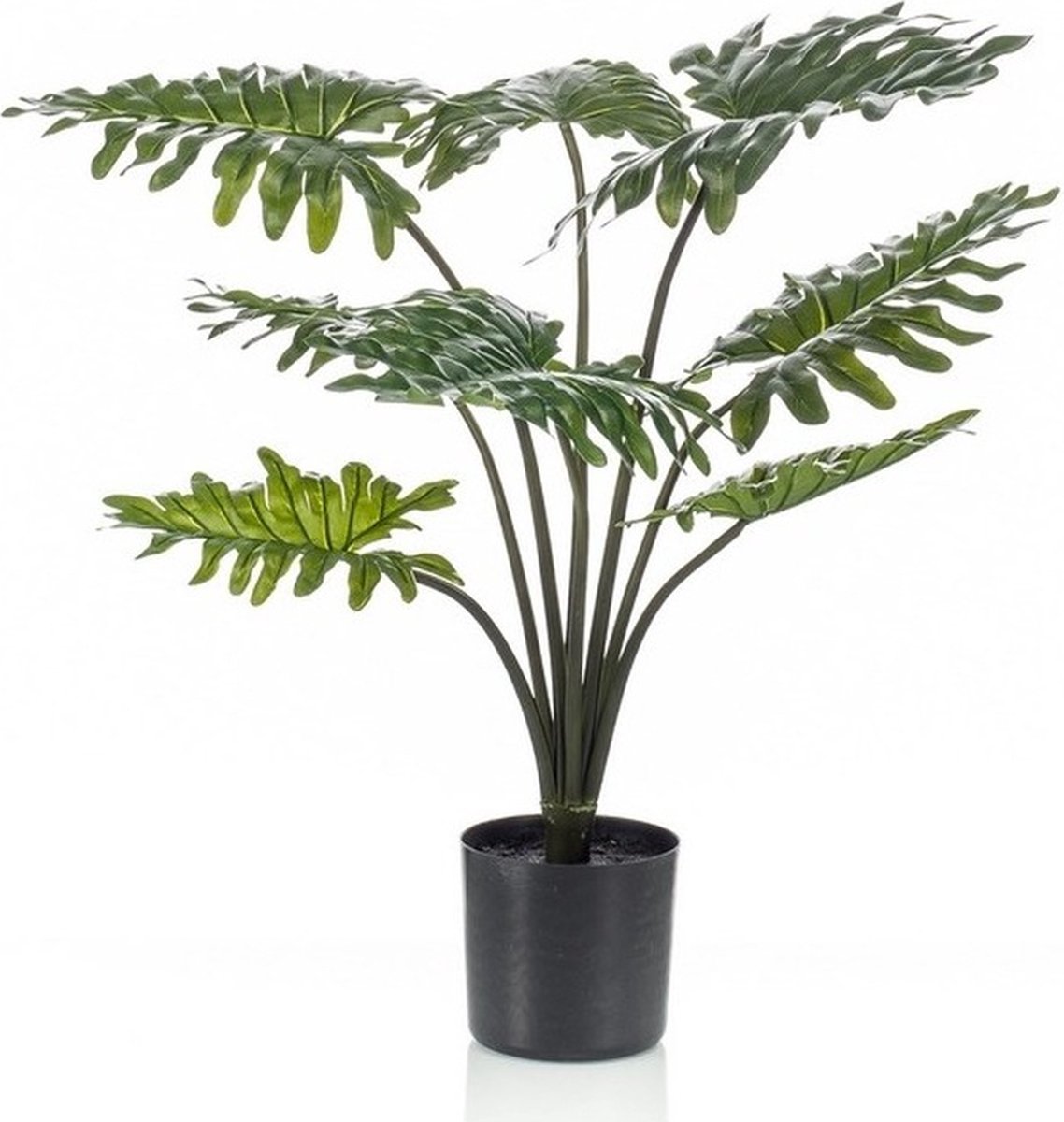 Bellatio Flowers & Plants Kunstplant Philodendron - 60 cm - Zwarte Pot - Onderhoudsvrije Kamerplant - Kunstplanten/nepplanten Groen