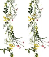 2x Gele/witte kunsttak kunstplanten slingers 180 cm - Kunstplanten/kunsttakken