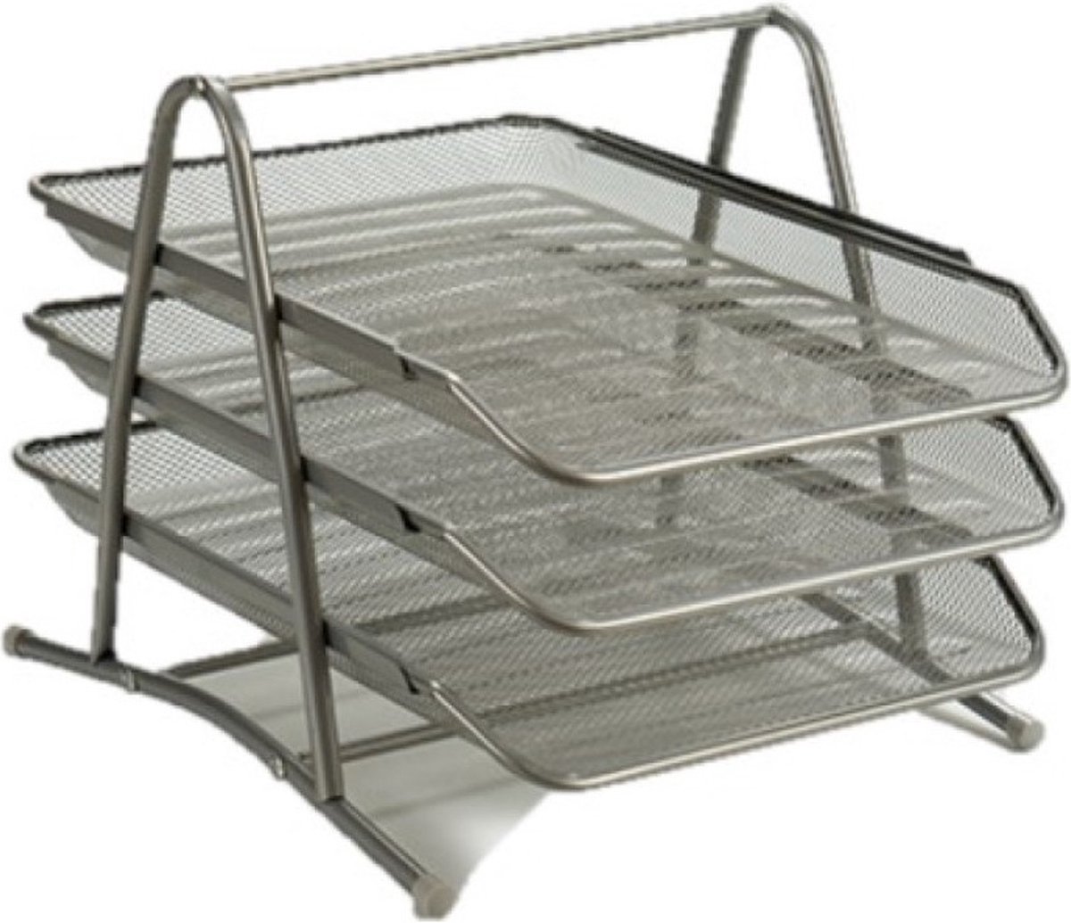 Pincello Brievenbakje/postbakje 3 laags - metaal - grijs - A4 formaat - 30 x 35 x 26 cm