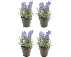 Bellatio Kunstplant - 6x stuks - lavendel - paars - 17 cm - in pot - lavandula - Kunstplanten/nepplanten