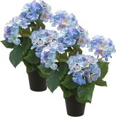 Set van 2x stuks hortensia kunstplant in kunststof pot - blauw - 40 cm - Hydrangea Macrophylla