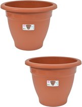Set van 2x stuks terra cotta kleur ronde plantenpot/bloempot kunststof diameter 50 cm - Plantenbakken/bloembakken voor buiten