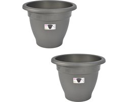 Grijze ronde plantenpot/bloempot kunststof diameter 50 cm - Set van 2x stuks - Plantenbakken/bloembakken voor buiten